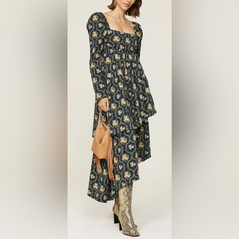 WeWoreWhat Puff Sleeve Victorian Floral Asymmetrical Tiered Dress, sz 8